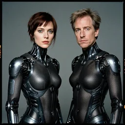 cinestill 5 0 d candid photographic portrait by steven spielberg of two female androids wearing rugged black mesh tech