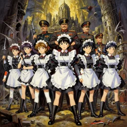 baroque acrylic painting, anime key visual concept, brutalist fantasy world war 2 germany with anime maid soldiers, dictator fascist nationalist propaganda, rule of thirds golden ratio, fake detail, trending pixiv fanbox, style of makoto shinkai ghibli takashi takeuchi yoshiyuki sadamoto jamie wyeth james gilleard greg rutkowski chiho aoshima
