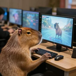 a capybara playing video games