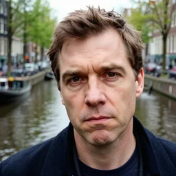 closeup portrait of unamused man with nessie loch ness monster in an amsterdam canal, photograph, natural light, sharp, detailed face, magazine, press, photo, steve mccurry, david lazar, canon, nikon, focus