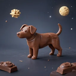 a dog in the space made of chocolate