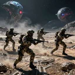 combined arms combat on an alien planet, cyberpunk, military sci - fi, detailed, cinematic - w 7 0 0