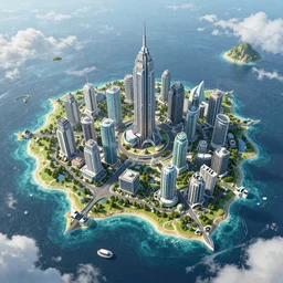 a reto futuristic map of a future city in an island surrounded by water.