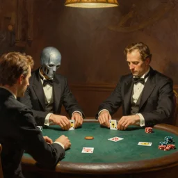 Androids playing poker, Painting by Cassius Marcellus Coolidge, Brown & Bigelow, 4k