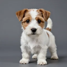 a high quality sculpture of a very cute scruffy wire haired jack russell terrier puppy, white with chocolate brown spots, brown patches over both eyes. friendly, curious expression. painting by rembrandt