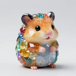 photo of cute [ faceted ] figurine made of [ many ] separate rainbow gems shaped like a ( hamster ) 1 5 6 1