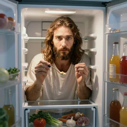 Jesus hiding in the fridge, judging your eating habits