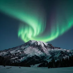 a matte painting of aurora borealis over mt rainer