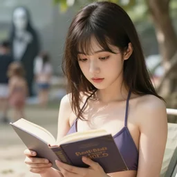 very cute girl in bikini reading a book | very anime!!!, fine face, audrey plaza, realistic shaded perfect face, fine details. anime. strong realistic shaded lighting poster by ilya kuvshinov katsuhiro otomo ghost, magali villeneuve, artgerm, jeremy lipkin and michael garmash and rob rey