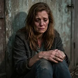 fantasy art 4 k ultra detailed photo crying sad liz cheney as a homeless dirty diseased skid row poor