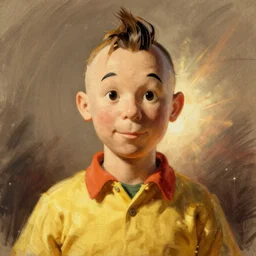 Tintin portrait, high detail, warm lighting, volumetric, a draw by Herge