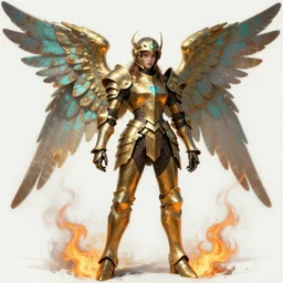 concept art, angel knight girl in golden and cooper armor. by ( rembrandt painting ( 1 0 0 ) ( fractal flame ) ), highly detailded, turquoise rust