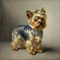 oil in canvas of a yorkshire dog by johannes vermeer, masterpiece