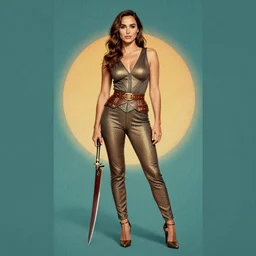 full body portrait of gal gadot in the style of bill medcalf, retro, 1 9 5 0, 4 k, detailed, screen print