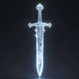 ice pale spectral sword, weapon, highlight, vertical, centred, highly symmetric, sci - fi, fantasy, dnd, close shot, dark uniform background, directional lighting, digital art, hyperrealism, award winning, 8 k, trending on art station