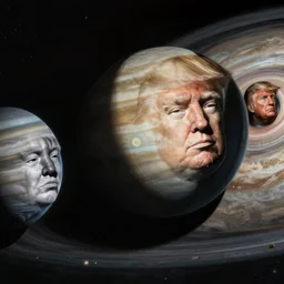 solar system with Donald Trump faces as planets