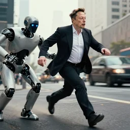 elon musk being chased down by robots,