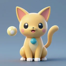 3D render of a cute electric type cat based pokemon, digital art