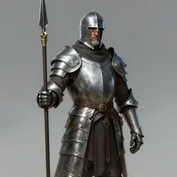 concept art, gull body, 45 years old men, strict, militaristic, medieval heavy armor, no helmet, spear, high detail, digital art, medieval fantasy, realistic