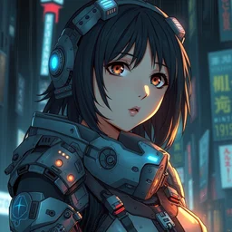 portrait of anime girl in mechanic armor in night tokyo by makoto sinkai, my hero academia, cyberpunk, intricate background, greg rutkowski, perfect face, fine details