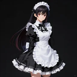 beautiful illustration of anime maid, stunning and rich detail, pretty face and eyes. Gothic style, clear and perfect anatomy. Full-body shot from the side