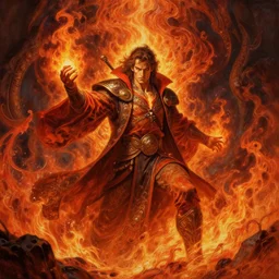 hercule poirot!!! as a fire sorcerer, lava fantasy painting, elegant intricate digital painting artstation concept art by mark brooks and brad kunkle extreme detailed