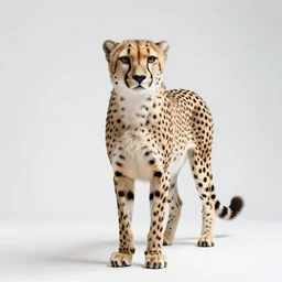 albino cheetah, studio photography, full body, isolated on a pure white background, centered, entire subject in frame, sharp focus, soft studio lighting