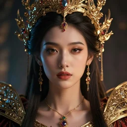 portrait of latina queen, zoom, close, face, fantasy, rule of thirds, atmosphere, intricate, regal, octane render, arnold render, unreal engine, lumen, symmetrical!!, loreal, maybelline, sephora, loreal, artstation, art by karol bak ( ( cinematic ) ), concept art, filmic, vsco