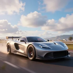 a car in forza horizon. art by filip hodas, and pixar. clouds by rhads. octane render, blender, hyperrealism.