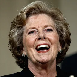 Margaret Thatcher in total ecstasy, close up of face
