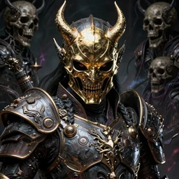 a highly detailed portrait of ankou the evil lord staring with anger and wearing ornate armor made of sci fi panels and a gold death mask, death and corruption, smooth, intricate, sinister, evil energy, souls of the dead, dark aura, matte painting, artstation, evild ark color scheme, dark fantasy sci fi, sharp focus, cgsociety