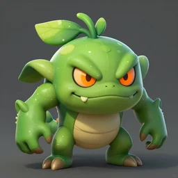 A fierce plant monster with orange eyes and a vicious smile, trending on art station