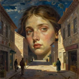the head of all the streets, surreal religious painting by minerva teichert