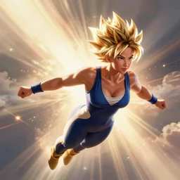 bodybuilder jennifer lawrence wearing spandex, super saiyan flying, god's rays, cinematic light, octane render, photorealistic, digital painting, drew struzan, gta v cover art