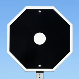 a blank stop sign with a white dot in the middle