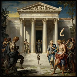 cyberpunk the school of athens, iconic paiting, concept art, art, hyper detailed, intricate, 8 k, illustration