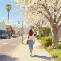 i walk in santa monica, ca, the united states. volumetric lighting, spring, nice weather, realistic illustration, perfectly shaded, soft painting, art by krenz cushart and wenjun lin