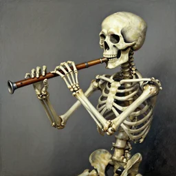 a skeleton playing flute by zdzisław beksinski