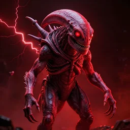 portrait of a demogorgon from stranger things, dark background, red lightning, glow, highly realistic, ray tracing, volumetric lighting, highly detailed