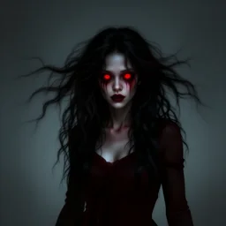creepy possessed woman, her hair floating upwards and her eyes glowing red , made by Stanley Artgerm Lau, WLOP, Rossdraws, ArtStation, CGSociety, concept art, cgsociety, octane render, trending on artstation, artstationHD, artstationHQ, unreal engine, 4k, 8k,
