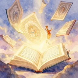 pages of the quran falling down romantic storybook fantasy, soft cinematic lighting, award, disney concept art watercolor illustration by mandy jurgens and alphonse mucha and alena aenami, pastel color palette, featured on artstation
