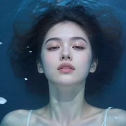 portrait of a beautiful girl + skins effy, floating under the deep dream water, beautiful smooth soft light + white petal, by personal photography, art by brookskim, closeup, 4 k, highly detailed, instagram,