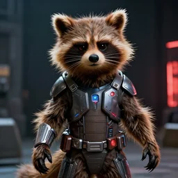 marvel rocket racoon wearing a cyberpunk suit, in a still of the movie star wars episode one the phantom menace ( 1 9 9 9 )