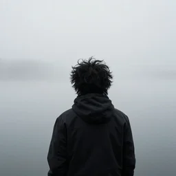 wanderer above the sea of fog by caspar david friedrich but the wanderer has shaggy black hair