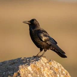 crow on a rock, nature photography, wildlife photography canon, sony, nikon, olympus, 4 k, hd, telephoto, award winning, depth of field, golden hour