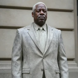 stone statue of chris rock wearing a suit and tie