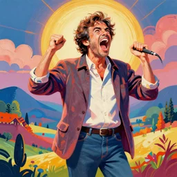 a screaming bob ross, in full height, unreal engine, digital painting, vivid colors, vibrant colors, sharp focus illustration, artstation hq. intricate, elegant, medium shot, art by wlop