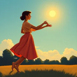 sister dancing, blue sky, summer evening, kenton nelson