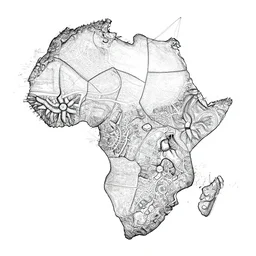 map of decentralized african network of governance based on neural network, highliy detailed line drawing