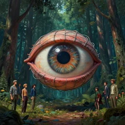realistic detailed photo rendered in octane 3 d, a big eye wrapped in wires floats above the ground in a dense forest by francis bacon, by h. r. giger, by ayami kojima, amano, karol bak, greg hildebrandt, and mark brooks, rich deep colors. beksinski painting, art by takato yamamoto. masterpiece. rendered in blender, ultra realistic, smooth shading, ultra detailed, high resolution, cinematic, unreal 6